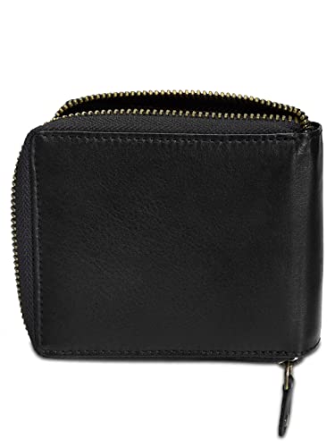 Liberty Leather - Black Bi-Fold Round Zipper Wallet with RFID Blocking Technology | Slim and Sleek Cow Hide Leather Multi Slot Wallet for Men and Boys