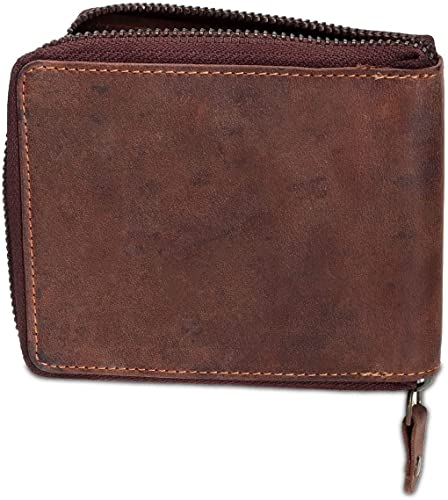 Genuine Leather Unisex Hunter Round Zipper Wallet with RFID Blocker