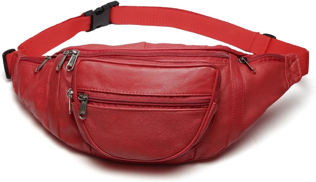 Liberty Leather Large Fanny Pack Crossbody Bags for Women Waist Bum Hip Bag for Women Large Belt Bag Cute Fanny Pack for Teen Girls Red