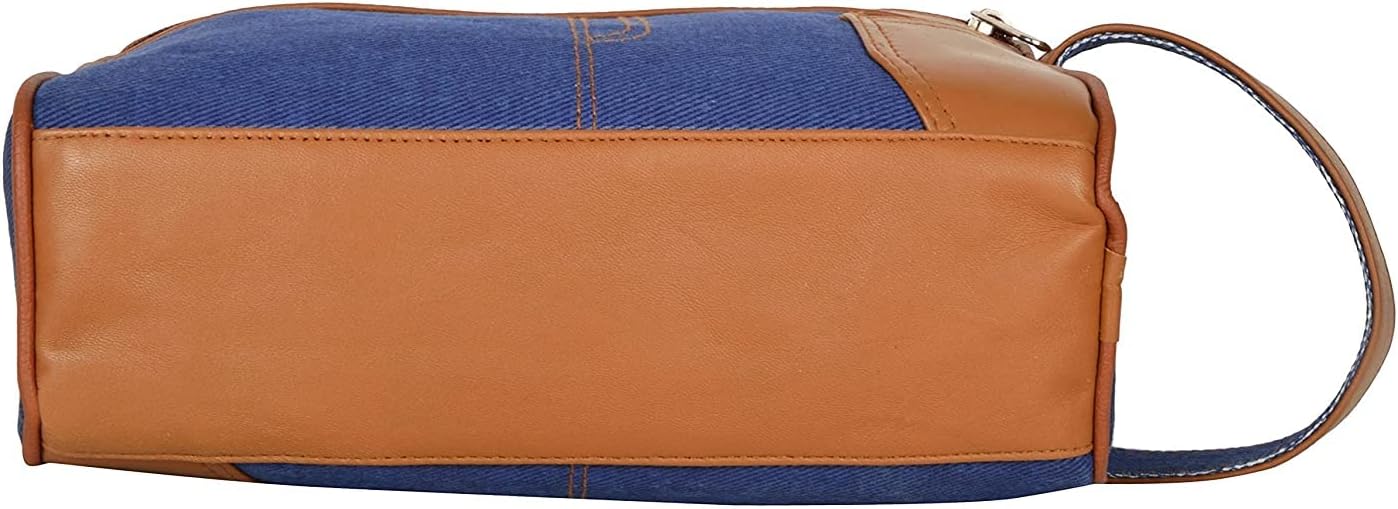 Canvas/Genuine Sheep Nappa Leather Unisex Luxury Toiletry Travel Bag | Bathroom Organizer with Multiple Compartments for Men and Women