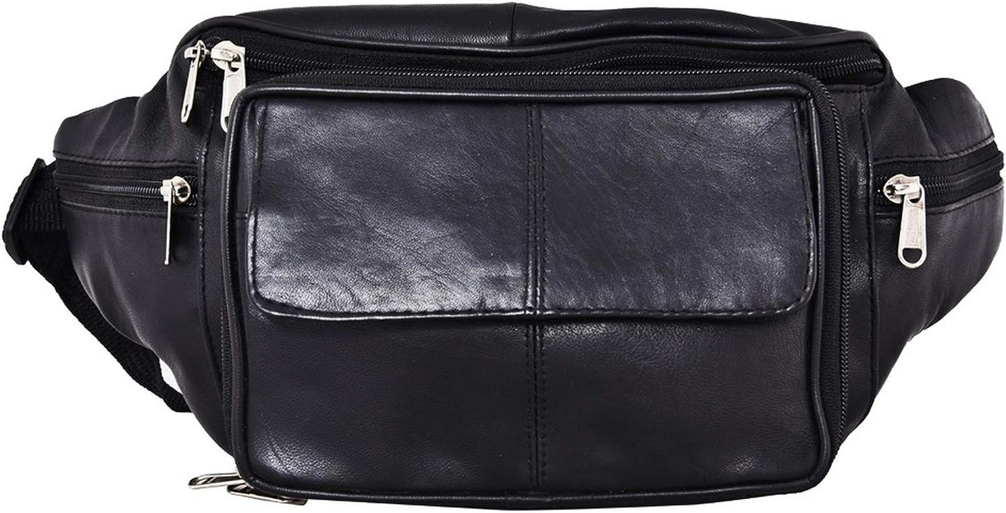 Liberty Leather waist bag, Multi-Pocket Fanny Pack Men and Women, Black Fanny Bag, Adjustable Waist Strap For Walking, Fashion, Cycling, 7 Pocket Large Waist Pouch Organizer