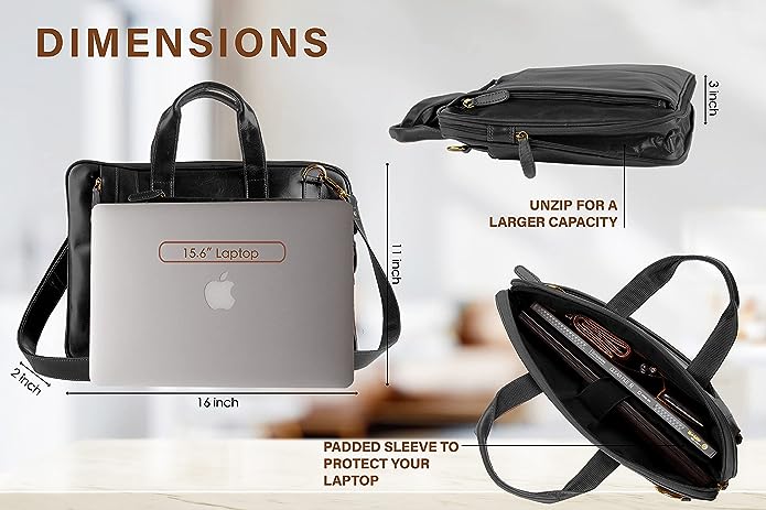 Liberty Leather 15.6” Genuine Leather Laptop Bag Briefcase Messenger bag for Men and Women Business Travel Satchel bag
