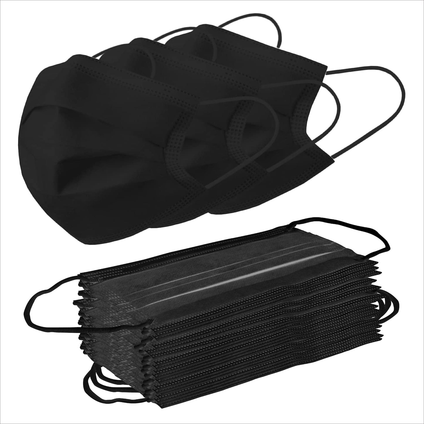 [1000-Pack] BLACK Liberty Masks | Made in USA | 3 Ply Disposable Face Masks | Adjustable Nose Wire | Breathable Face Covering | Lightweight | Soft Elastic Ear Loops