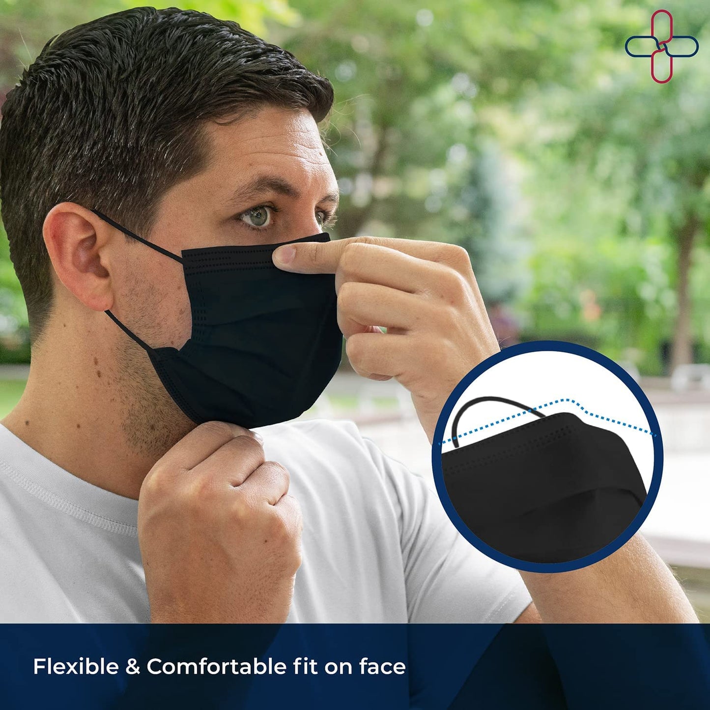 [2000-Pack] BLACK Liberty Masks | Made in USA | 3 Ply Disposable Face Masks | Adjustable Nose Wire | Breathable Face Covering | Lightweight | Soft Elastic Ear Loops