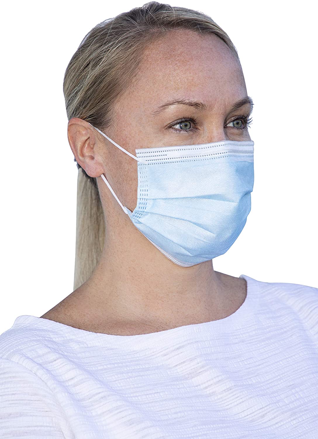 [50 Pack, bags of 10]  3 ply Disposable Face Masks | Made in USA | Adjustable Nose Wire | Breathable Face Covering | Lightweight | Soft Elastic Ear Loops